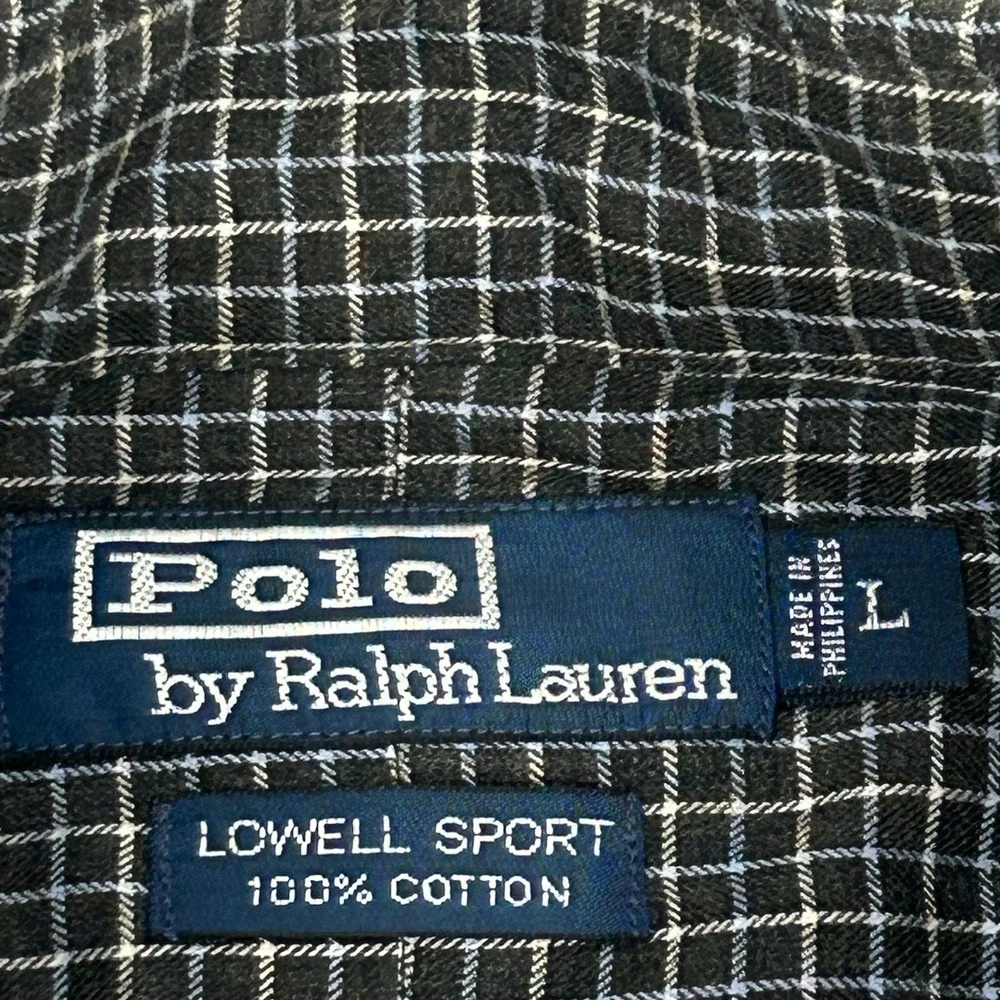 Polo by Ralph Lauren Lowell Sport Shirt Mens L Black Grid Check Button Up Preppy